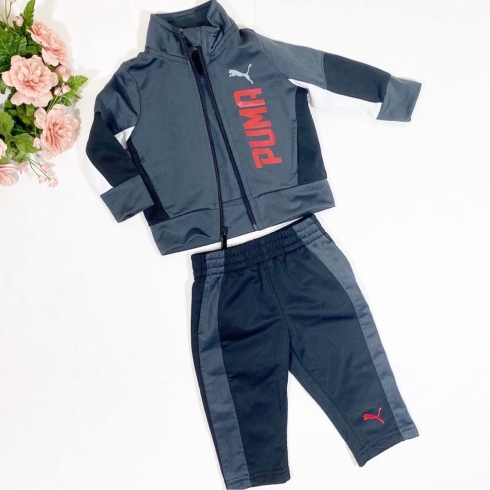 PUMA Baby Boy Tricot Black/Grey/White Jacket & Pants Tracksuit Set